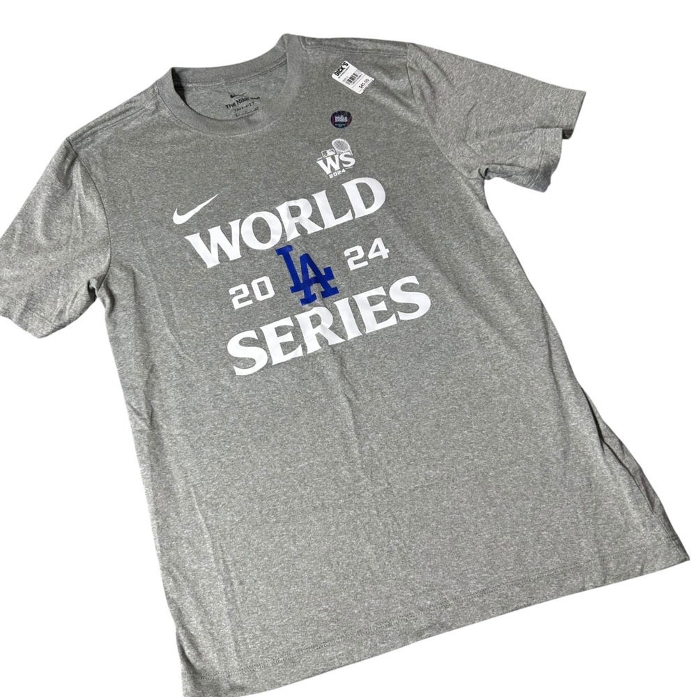NEW LA Dodgers World Series T Shirt‎ Mens S Gray 2024 Nike Dri-FIT MLB Baseball